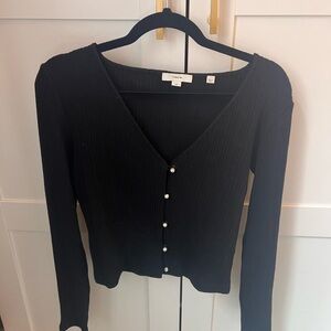 Vince Black V-Neck Button-Up Cardigan with Pearl Buttons